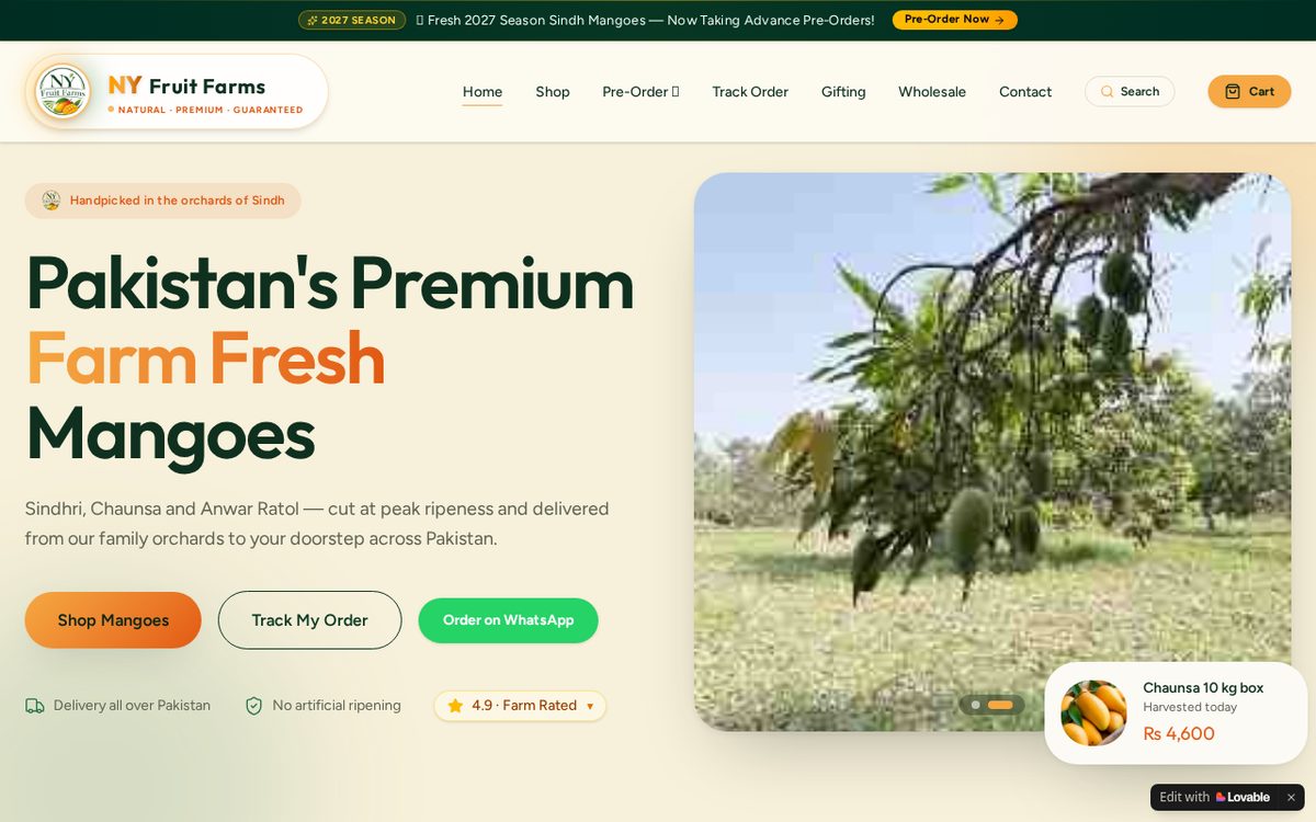 NY Fruit Farms — Farm Fresh Mangoes — website preview